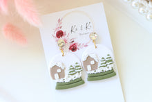 Load image into Gallery viewer, Snow Globe Christmas Earrings – Handmade Holiday Dangle Earrings for Women
