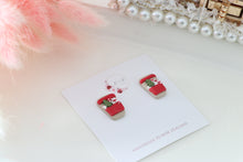 Load image into Gallery viewer, Coffee Cup Christmas Earrings – Handmade Festive Dangle Earrings for Women
