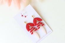 Load image into Gallery viewer, Stripe &amp; Petal Drop Earrings | Handmade Polymer Clay Statement Jewelry
