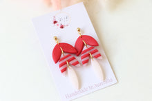 Load image into Gallery viewer, Stripe &amp; Petal Drop Earrings | Handmade Polymer Clay Statement Jewelry
