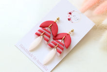 Load image into Gallery viewer, Stripe &amp; Petal Drop Earrings | Handmade Polymer Clay Statement Jewelry
