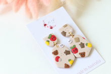 Load image into Gallery viewer, Teddy Bear &amp; Fruit Dangle Earrings - Handmade Polymer Clay Dangle Earrings
