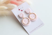 Load image into Gallery viewer, Pink Circle Charm Dangle Earrings
