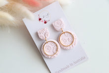 Load image into Gallery viewer, Pink Circle Charm Dangle Earrings
