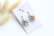 Load image into Gallery viewer, Blue Floral Book Earrings
