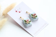 Load image into Gallery viewer, Blue Floral Book Earrings
