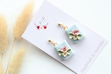 Load image into Gallery viewer, Blue Floral Book Earrings
