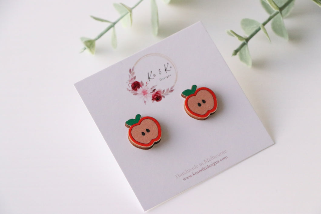 Apple Wooden Stud Earrings