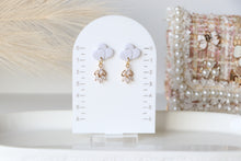 Load image into Gallery viewer, Twin Heart Light Grey Dangle Earrings

