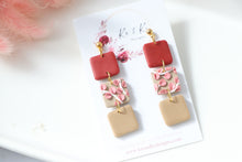 Load image into Gallery viewer, floral_squares_dangle_drop_earrings_handmade_up_view
