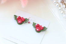 Load image into Gallery viewer, holly_berry_stud_earrings_handmade_left_side_view
