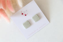 Load image into Gallery viewer, ivory_white_square_stud_handmade_earrings_front_view
