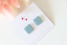 Load image into Gallery viewer, light_blue_square_stud_handmade_earrings_side_view
