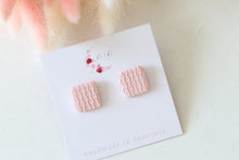 Load image into Gallery viewer, light_pink_square_stud_handmade_earrings_front_view
