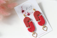 Load image into Gallery viewer, red_geometric_arch_dangle_earrings_front_view_
