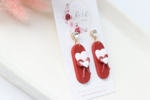 Load image into Gallery viewer, ribbon_bow_heart_dangle_handmade_earrings_right_side_view
