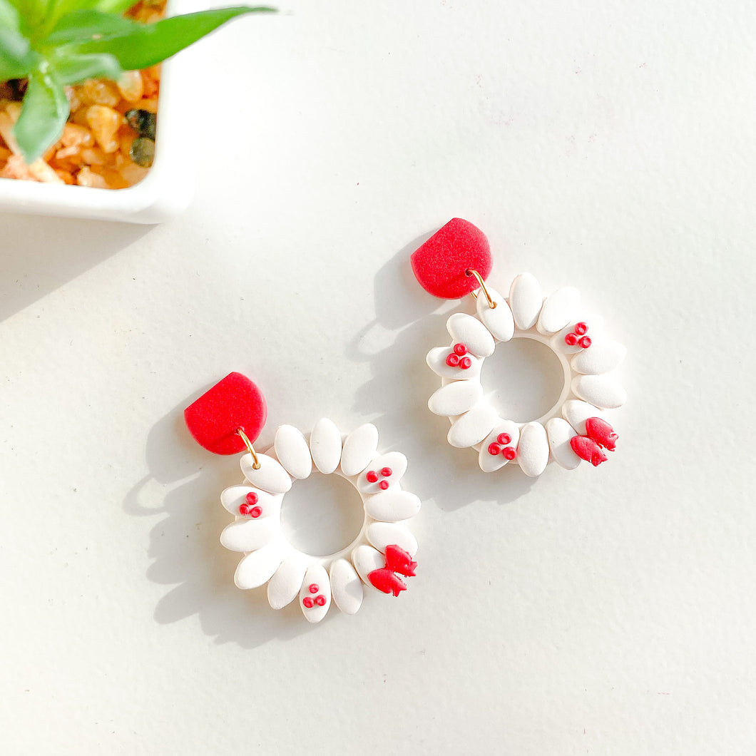 Red And White Flora Earrings